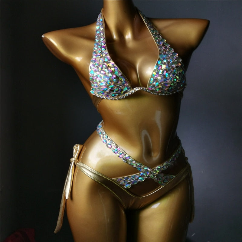 2021 venus vacation crystal bikini set diamond swimwear rhinestone bathing suit bling stones swimsuit beachwear