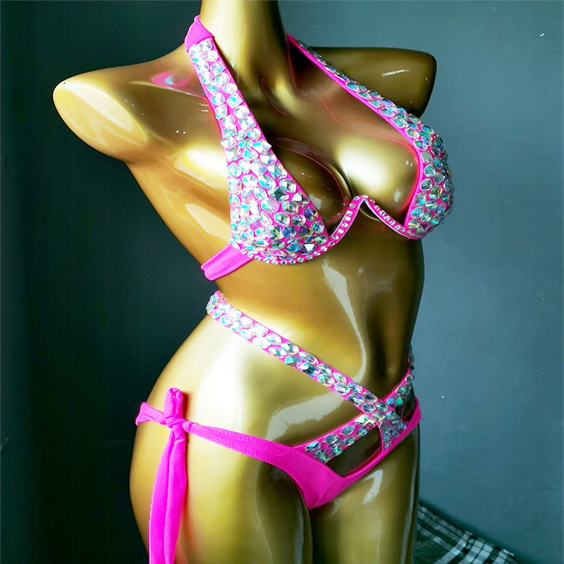 2021 venus vacation crystal bikini set diamond swimwear rhinestone bathing suit bling stones swimsuit beachwear