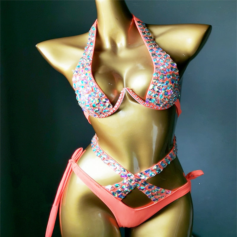 2021 venus vacation crystal bikini set diamond swimwear rhinestone bathing suit bling stones swimsuit beachwear
