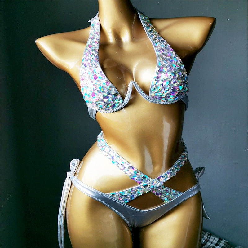 2021 venus vacation crystal bikini set diamond swimwear rhinestone bathing suit bling stones swimsuit beachwear