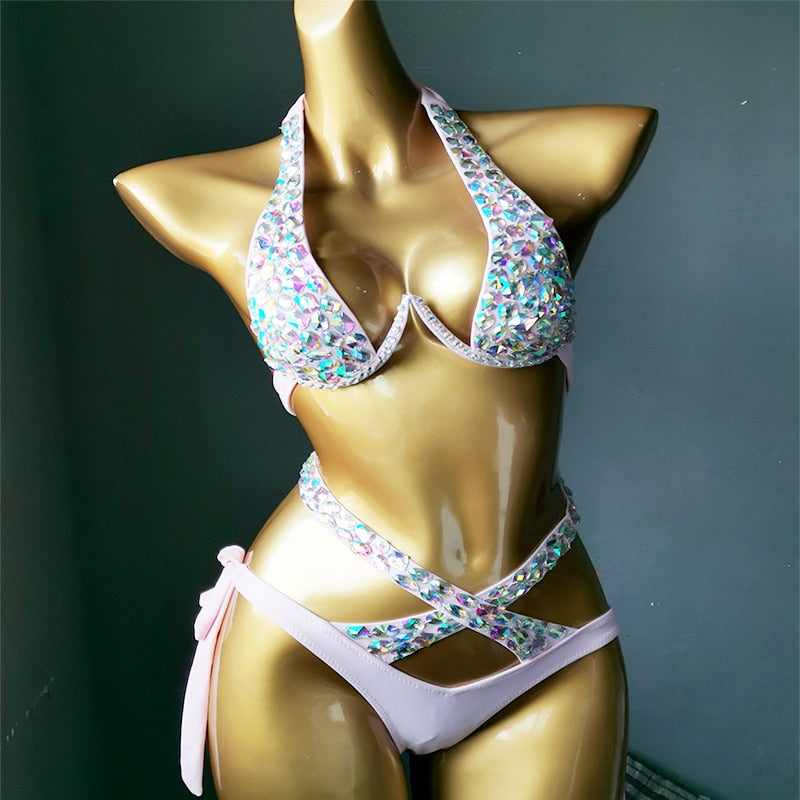 2021 venus vacation crystal bikini set diamond swimwear rhinestone bathing suit bling stones swimsuit beachwear