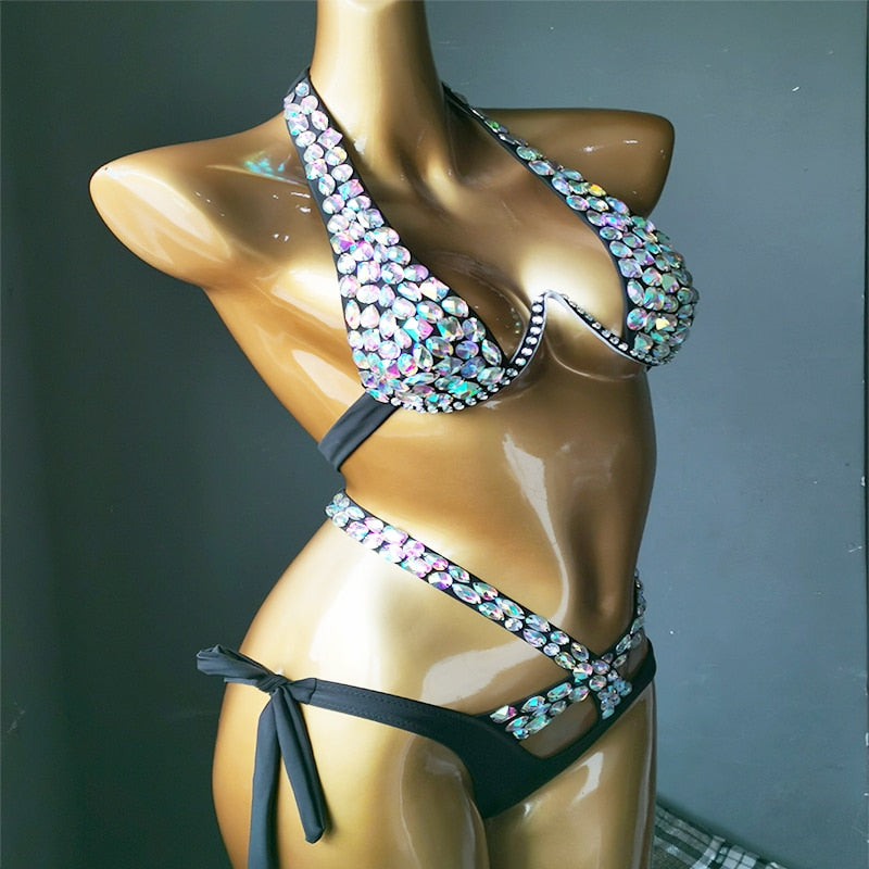 2021 venus vacation crystal bikini set diamond swimwear rhinestone bathing suit bling stones swimsuit  beachwear