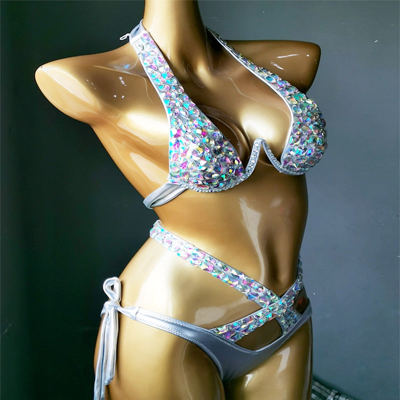 2021 venus vacation crystal bikini set diamond swimwear rhinestone bathing suit bling stones swimsuit beachwear