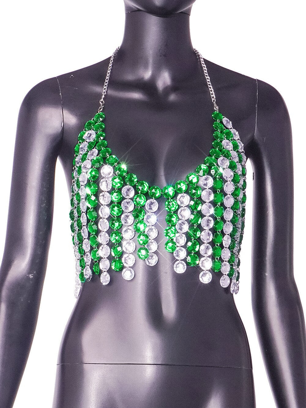 Crop Top Sexy Body Chain Bra Women's Jewelry Luxury Halter Top Rhinestone Party Nightclub Crystal Diamonds Charming DJ Bikini
