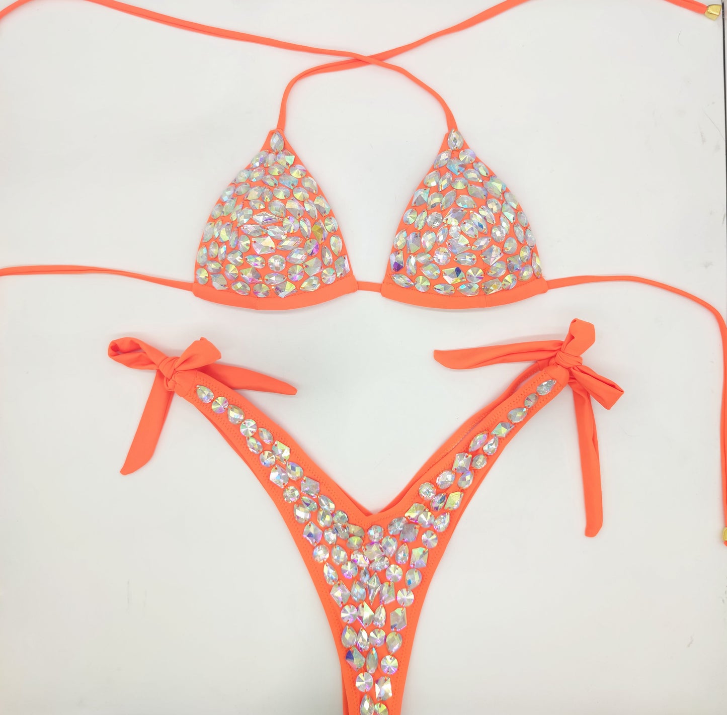 Fashion Diamond Bikini Set Rhinestone Swimwear Crystal Bathing Suit Sexy Women Biquini Bling Stones Sexy Halter Crystal Swimsuit
