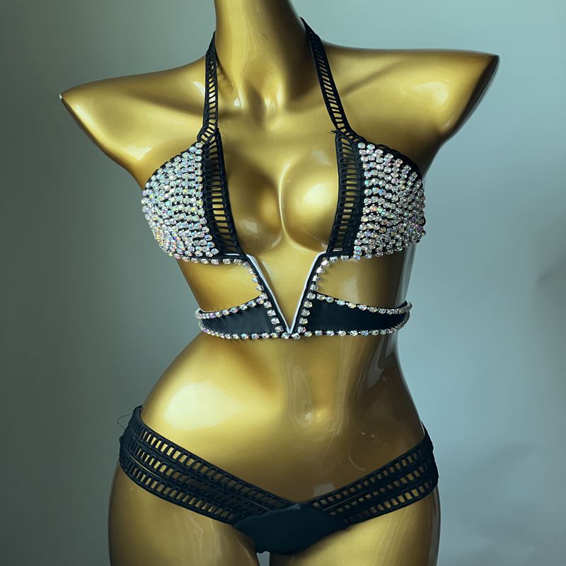 2023 Sexy Halter Crystal Swimwear Women Push Up Bikinis Rhinestone Diamond Luxury Women Bathing Suits Bandage Female Swimsuits