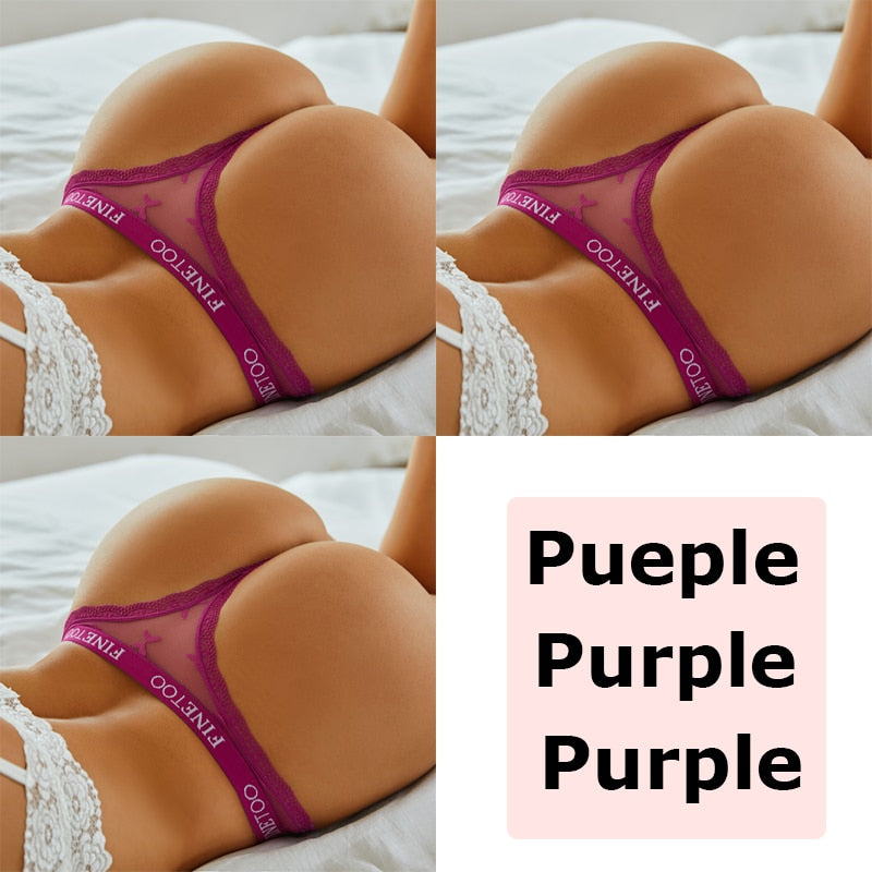 3PCS FINETOO Thong For Women Lace Panties Sexy Women&#39;s Thong Low Waist Underwear Solid Comfort Female Underpants Lingerie S-XL