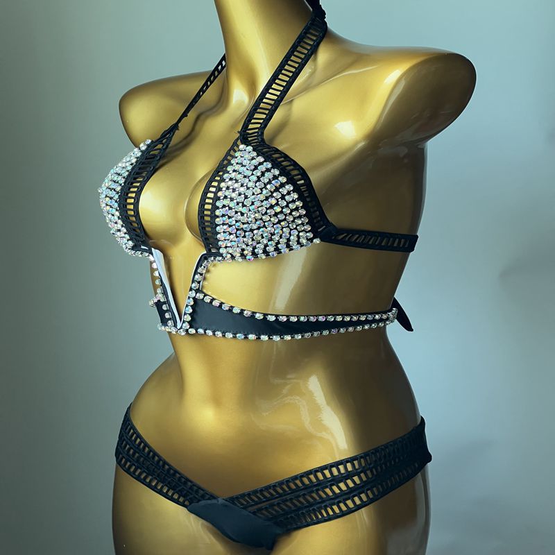2023 Sexy Halter Crystal Swimwear Women Push Up Bikinis Rhinestone Diamond Luxury Women Bathing Suits Bandage Female Swimsuits