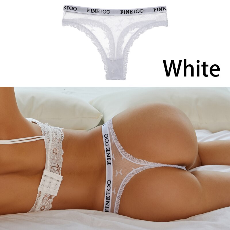 Sexy Lace Women&#39;s Thong FINETOO Perspective Thongs Women Panties Low Waist T-Back Female Underpants Soft Breathable Lingerie