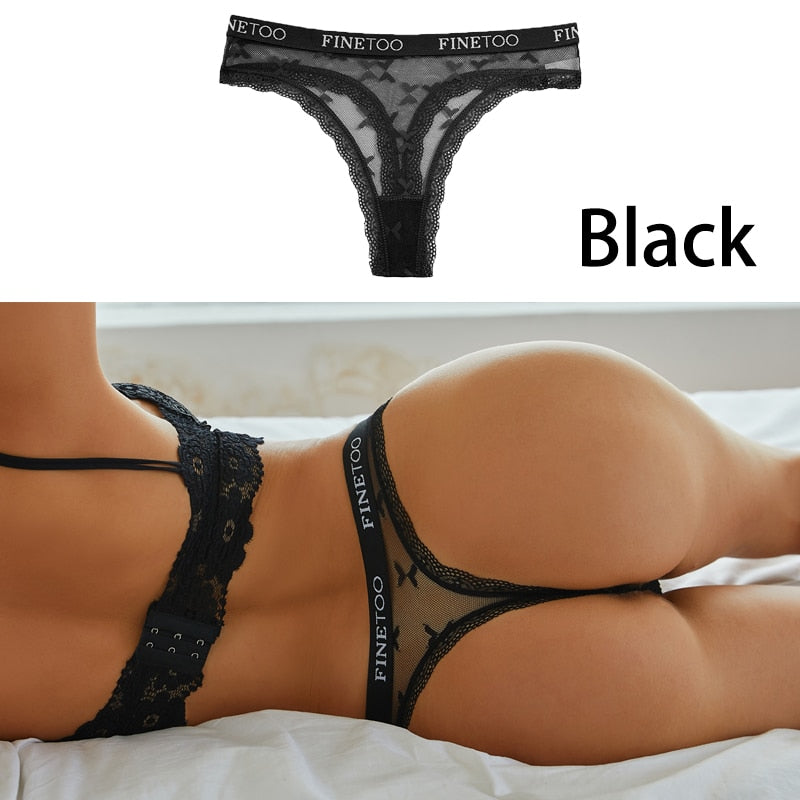 Sexy Lace Women&#39;s Thong FINETOO Perspective Thongs Women Panties Low Waist T-Back Female Underpants Soft Breathable Lingerie