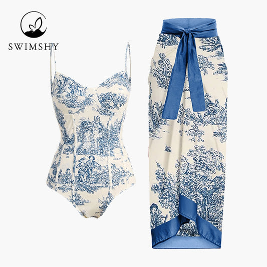 2022 Fashion Printed Simple Bikini One Piece Swimsuit Push Up Swimming Biquini Female Beach Outfits Summer Beachwear Luxury Slim