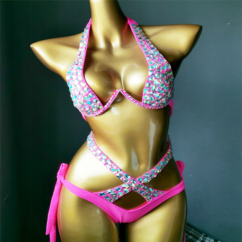2021 venus vacation crystal bikini set diamond swimwear rhinestone bathing suit bling stones swimsuit beachwear