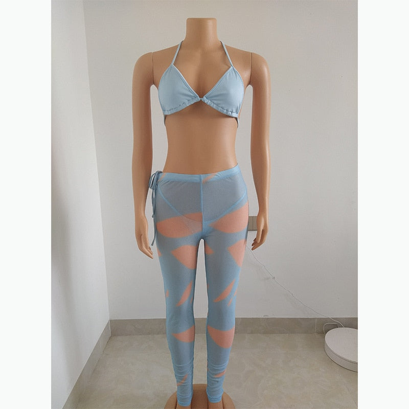 Prowow Women Bikini Set Bra Panty with Mesh Pant Skirt Three Piece Bathing Suits 2022 New Print Summer Female Swimsuit Beachwear