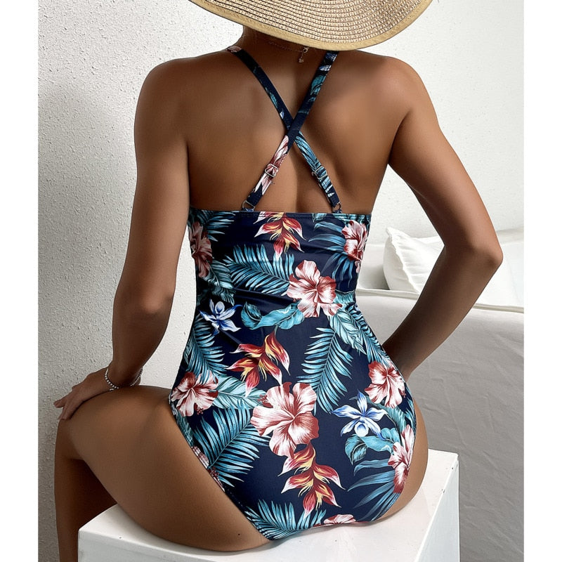 Sexy Print One Piece Large Size Swimwear Push Up Women Plus Size Swimsuits Closed Female Body Bathing Suit For Pool Beach Wear