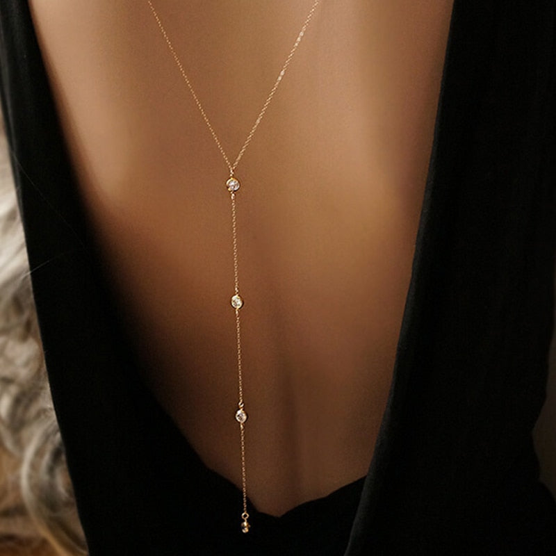Women Boho Gold Beach Bikini Bib Crystal Wedding Summer Dress Backdrop Back Necklace Jewelry
