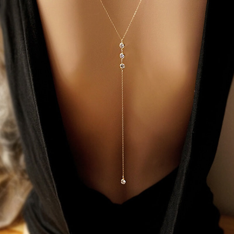 Women Boho Gold Beach Bikini Bib Crystal Wedding Summer Dress Backdrop Back Necklace Jewelry