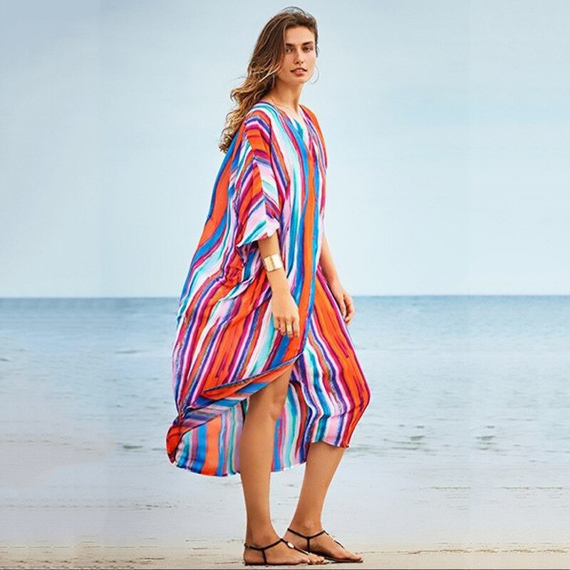 Women Plus Size Caftan Swimsuit Cover Ups for Swimwear Kaftan Beach Maxi Dress Ropa Mujer Vestido Playa