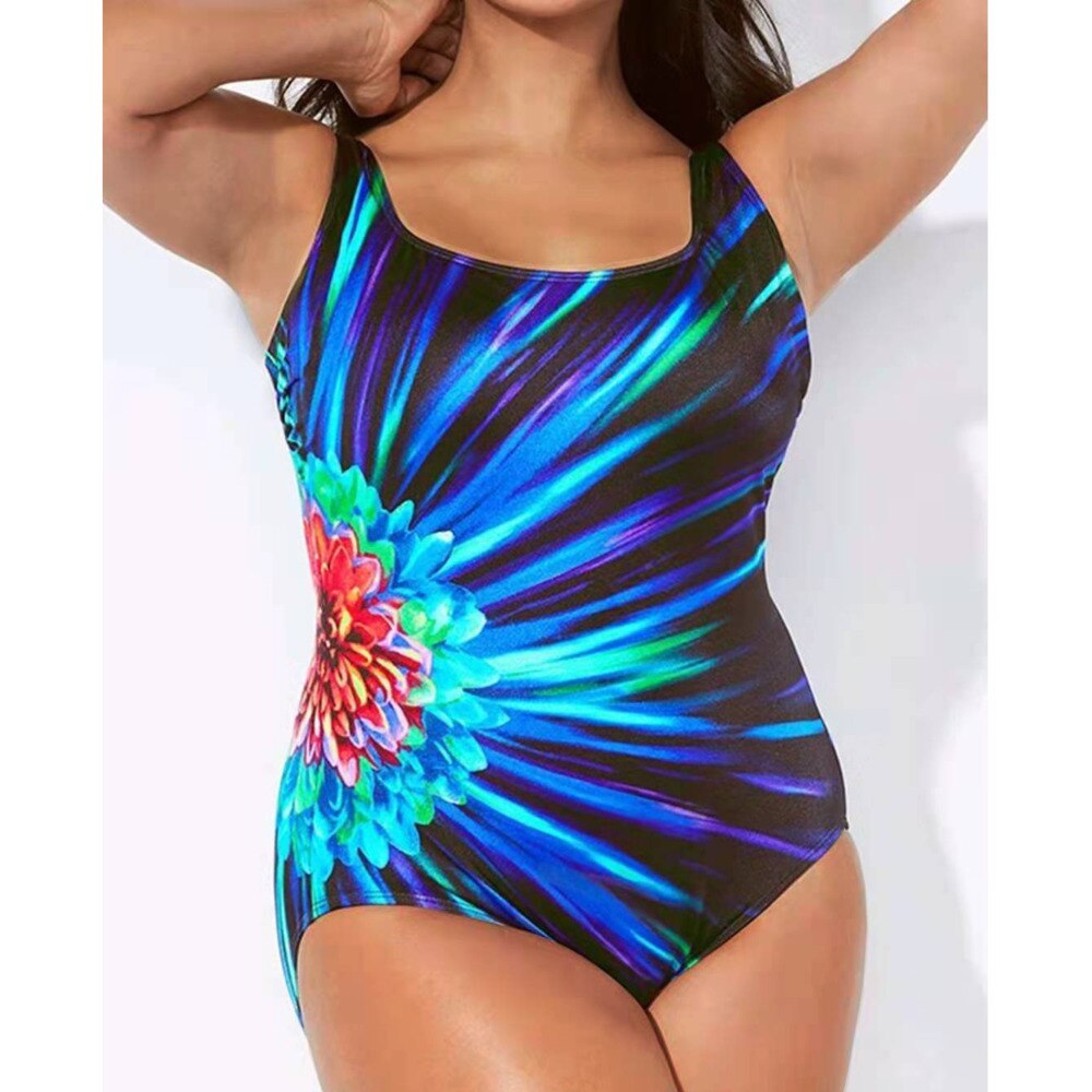 Sexy Print One-Piece Large Size Swimwear Push Up Women Plus Size Swimsuit Closed Body Female Bathing Suit For Pool Beach Wear