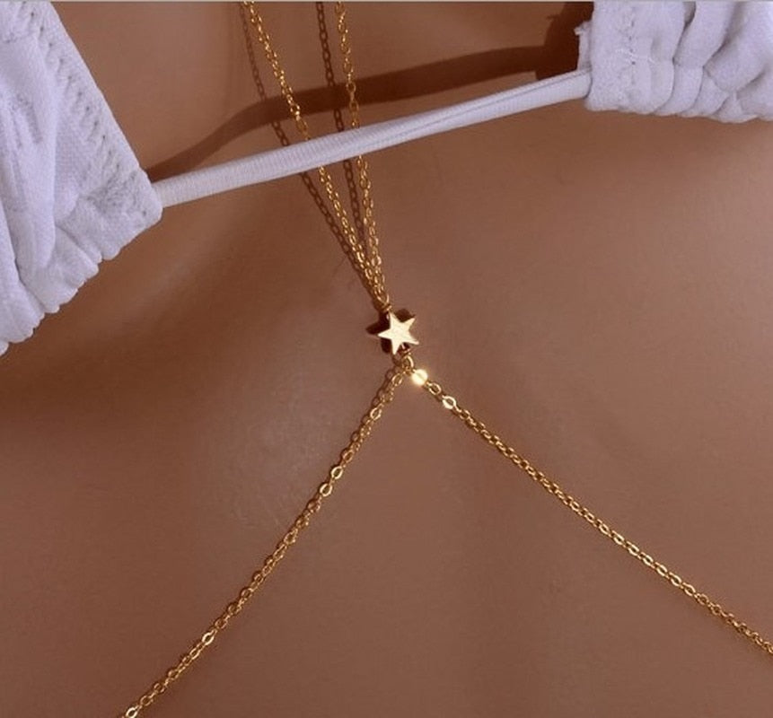 Hot Summer Beach Sexy Multilayer Necklace vintage fashion Crossover Star Harness Bikini Body Belly Waist Necklace Chain Jewelry