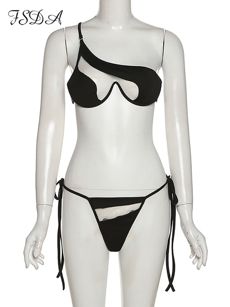 FSDA 2022 Summer Sexy Black Women Swimsuit Swimwear Push Up Thong Bikini Set Brazilian Bathing Suit Beach Wear