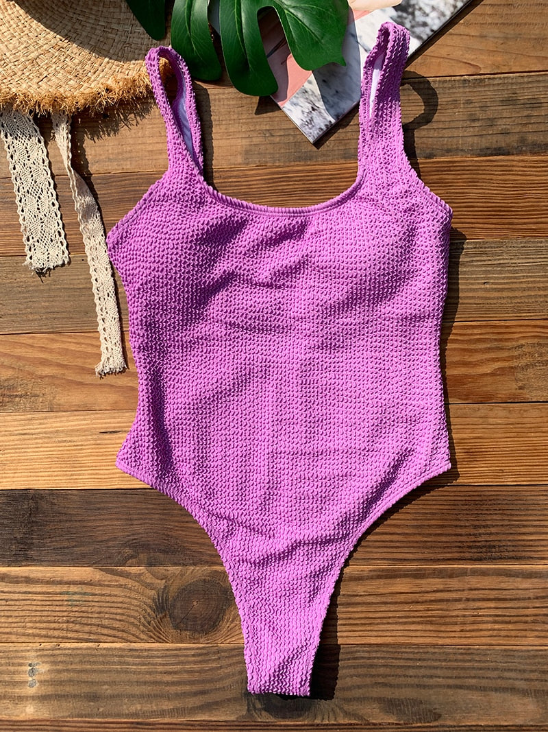 One Piece Swimsuit for Women 2023 New Ribbed Monokini Swimwear Solid Neon Green Bathing Suit Beach Outfits Women's Swim Wear