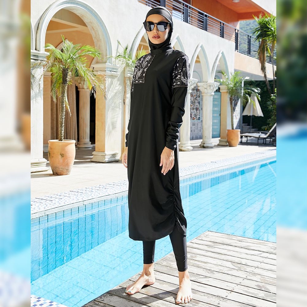 Islamic Swimwear Tunic Robe Print 3pcs Long Burkini Muslim Women Swimsuits For Women Swimming Bathing Surfing Wear Full Cover