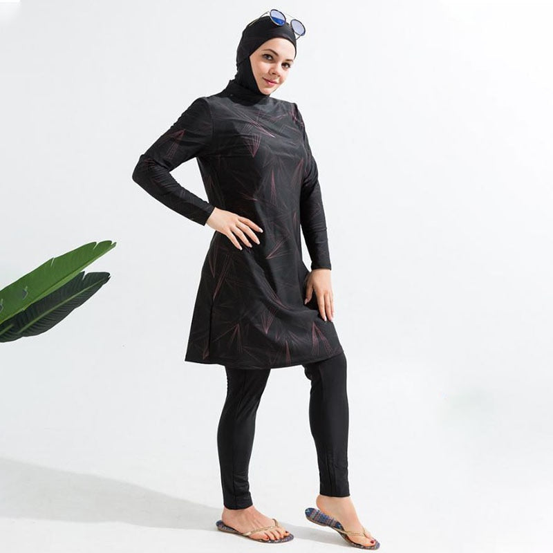 Burkini Muslim Black Cover Ups For Swimwear Women Hijab 3pcs Modest Swimsuit Islamic Long Sleeve Swimming Bathing Full Suit Swim