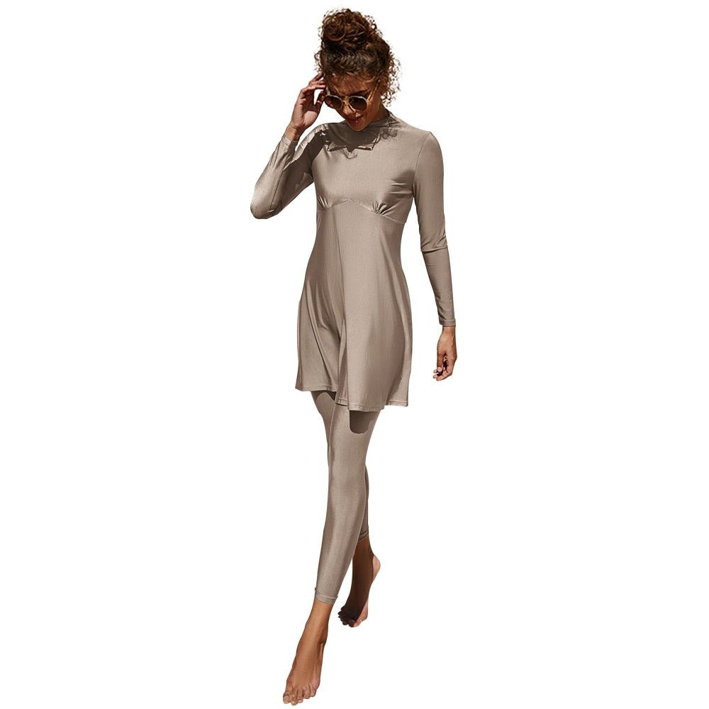 Summer Burkini Muslim Women Swim Suit Two-Piece Plus Size Quick Dry Long Sleeve Conservative Suit Beach Surfing Swimwear