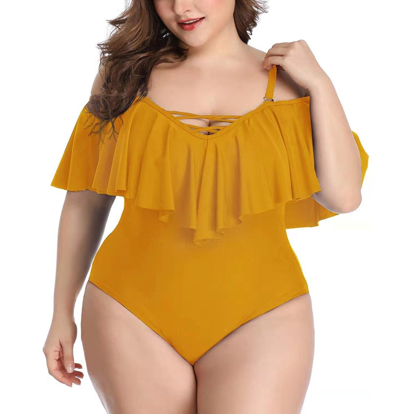 Solid Bikini Lotus Leaf Women Plus Size Swimsuit One Piece Swimwear Swimming Beach Buy A Bikini Get A Silk Scarf Randomly