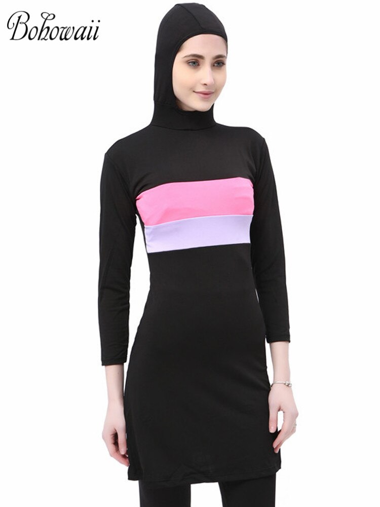BOHOWAII Burkini Femme Musulmane Plus Size Swimwear Borkini Muslim Swimming Suit with Hijab Cap Modest Swimsuit for Women