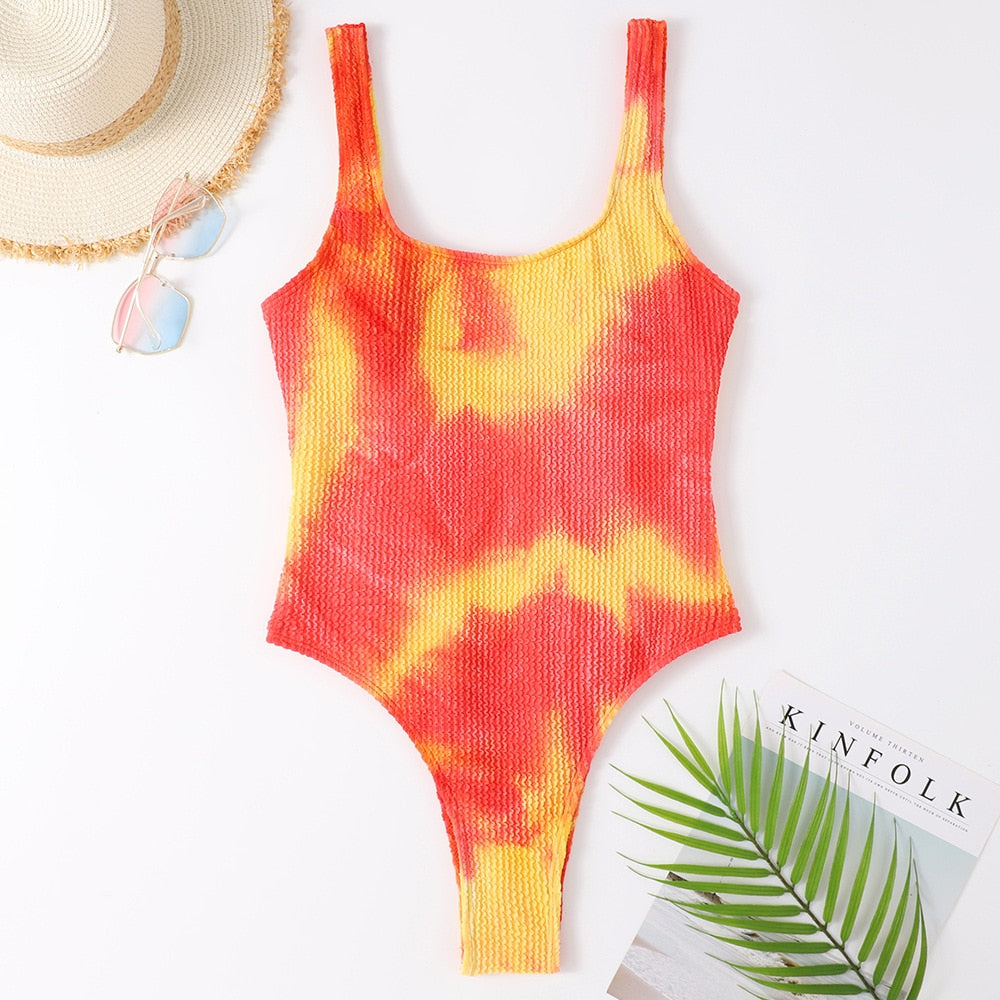 One Piece Swimsuit for Women 2023 New Ribbed Monokini Swimwear Solid Neon Green Bathing Suit Beach Outfits Women's Swim Wear