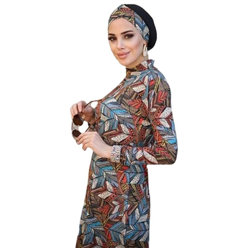 Muslim Swimwear Women Printed Stretch Full Cover Lslamic Clothes 3 piece Hijab Long Sleeves Sport Swimsuit Burkinis Bathing Suit