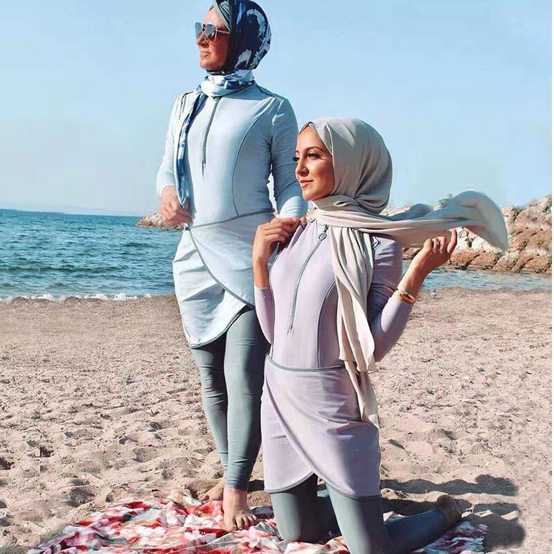 3PCS women muslim swimwear long sleeve swimsuit muslimah swimming burkini turban pants maillots de bains musulmans maillot femme