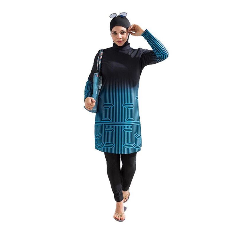 3PCS Muslim swimwear for women long sleeve swimsuit printing maillots de bains musulmans maillot femme musulman burkini modest