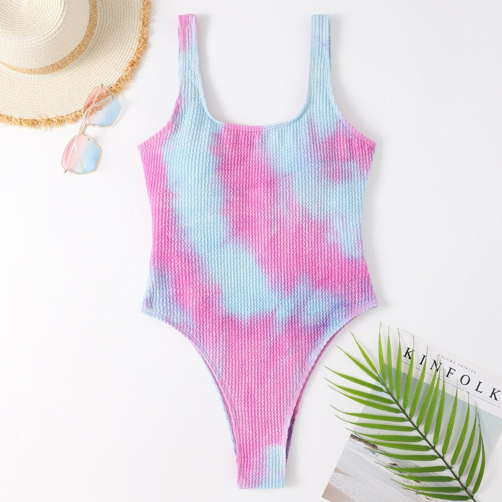 One Piece Swimsuit for Women 2023 New Ribbed Monokini Swimwear Solid Neon Green Bathing Suit Beach Outfits Women's Swim Wear