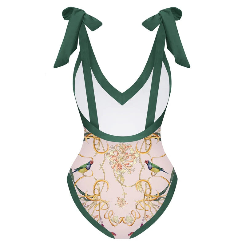 Bowknot Tie-shoulder Printed One Piece Swimsuit and Cover Up White Boho Printed Swim 2022 Luxury Shorts Bourkini Monokini Sexy