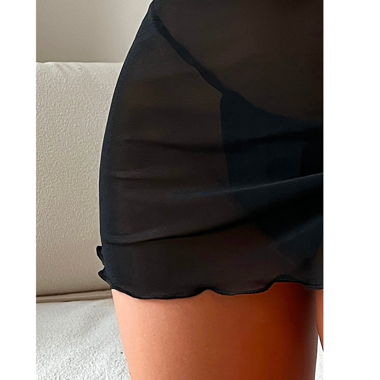 Women Ruffle Trim Sheer Beach Skirt Cover Up Skirt Beach Wrap Bikini Shiny Cover Ups For Swimwear Mesh Drawstring Cover Up Skirt