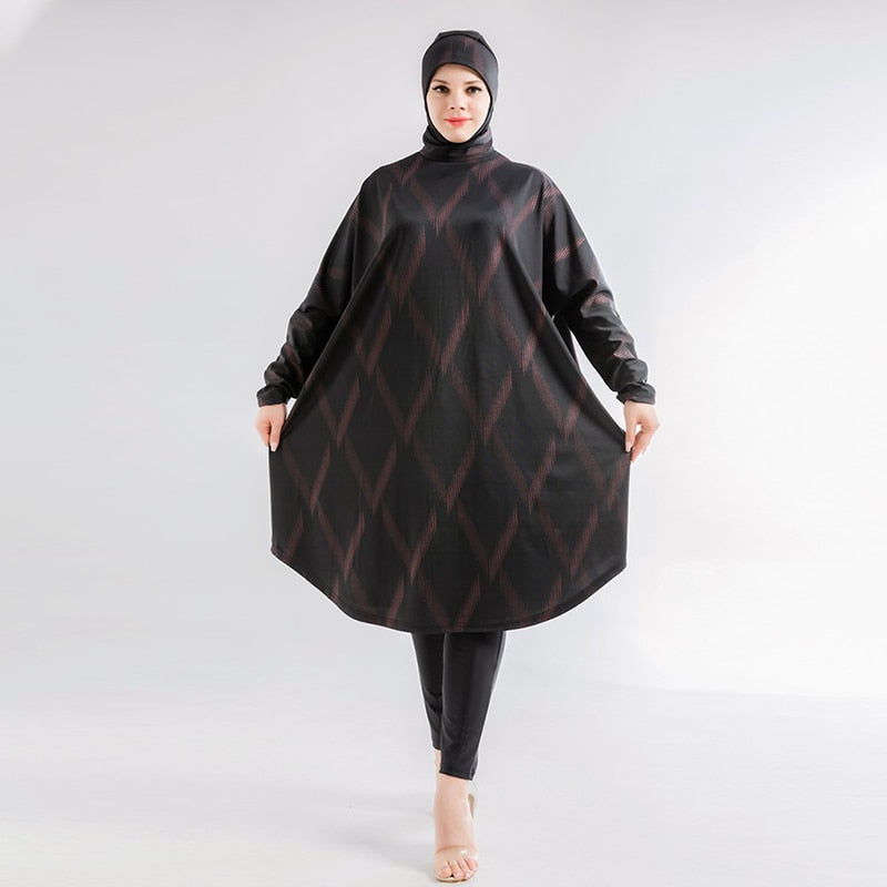 Women Muslim Swimwear Beachwear Screen Printing 3pcs Lslamic Clothes Hijab Long Sleeves Sport Swimsuit Burkinis Bathing Bat Suit