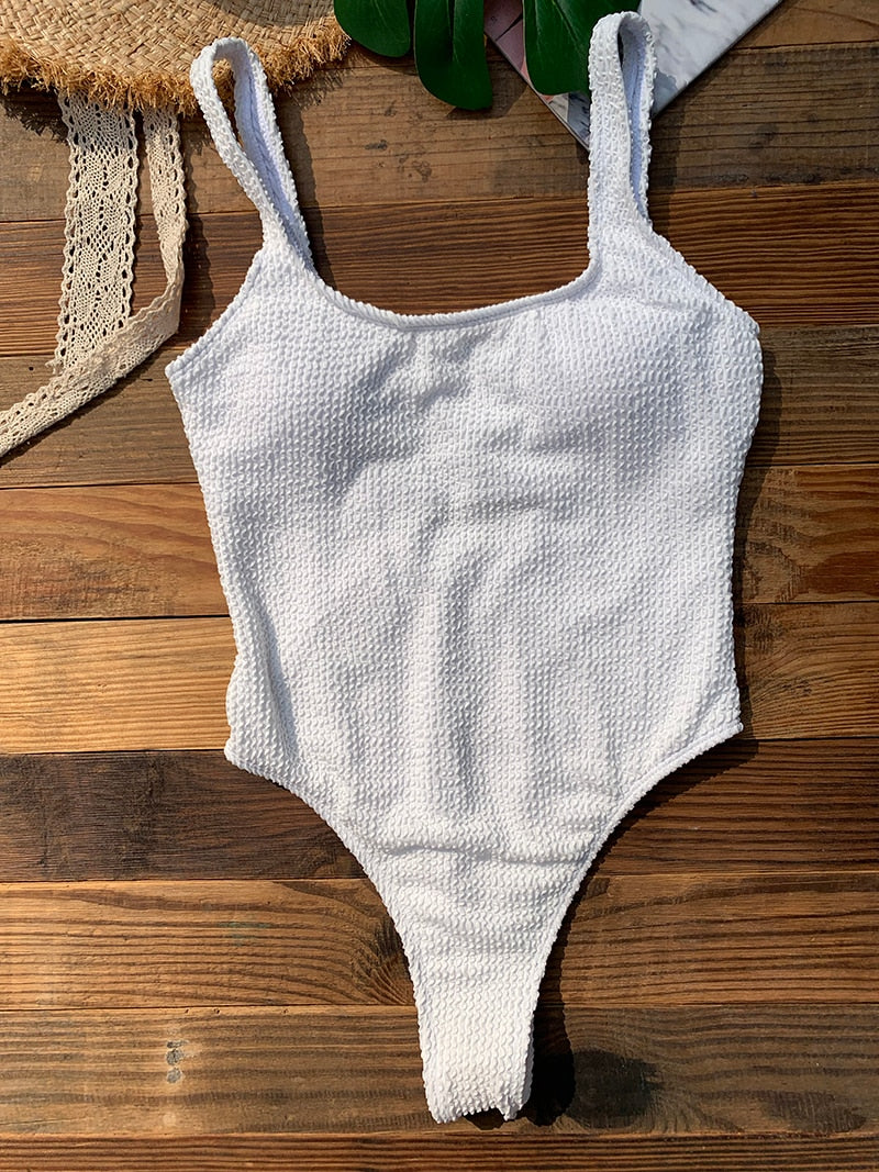 One Piece Swimsuit for Women 2023 New Ribbed Monokini Swimwear Solid Neon Green Bathing Suit Beach Outfits Women's Swim Wear