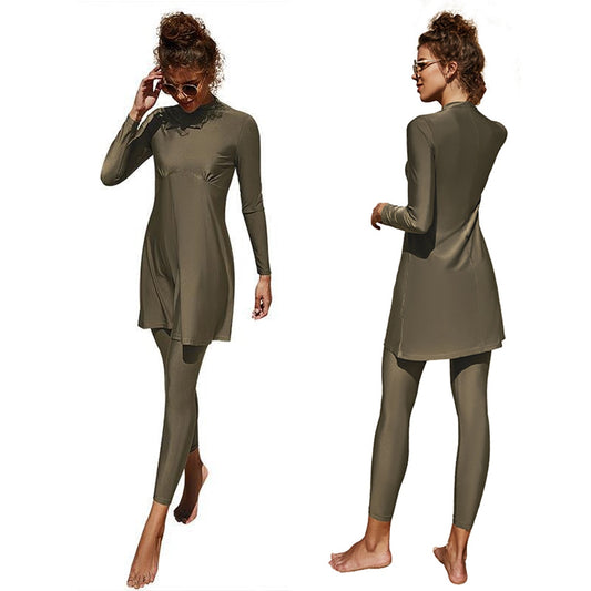 Summer Burkini Muslim Women Swim Suit Two-Piece Plus Size Quick Dry Long Sleeve Conservative Suit Beach Surfing Swimwear