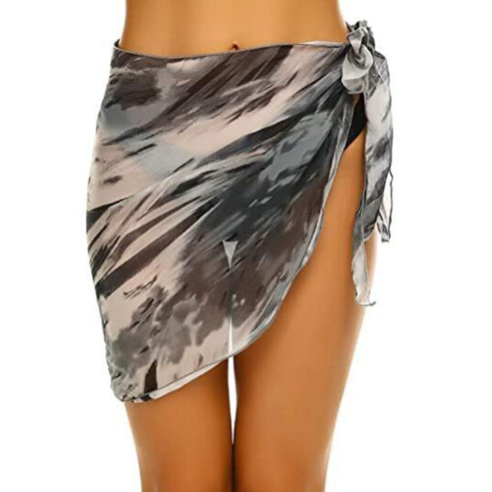 Summer Women Print Short Sarongs Swimsuit Coverups Beach Bikini Wrap Sheer Short Skirt Chiffon Scarf Cover Ups for Swimwear