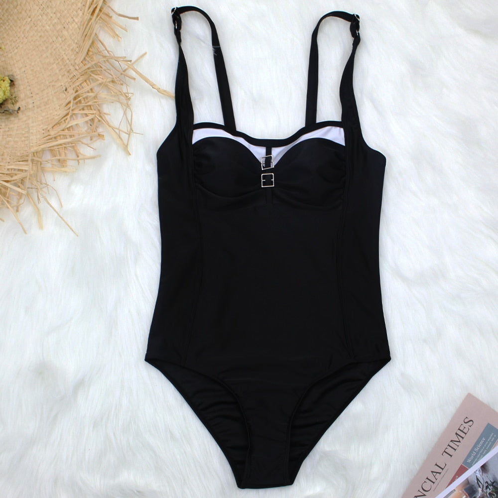 2022 Black Swimsuits Women One Piece Bikinis Summer Bathing Suits Female Sexy Sliming Beach Wear Solid Swimwear