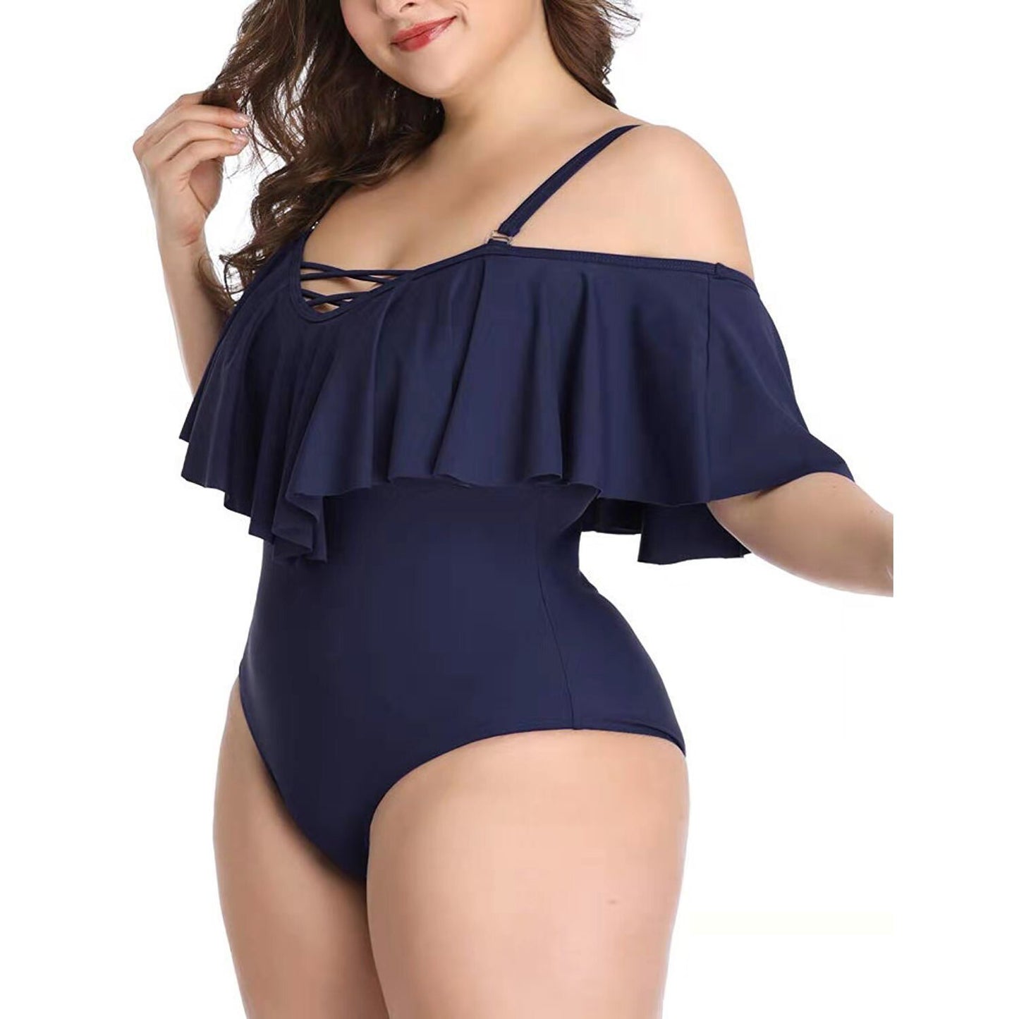 Solid Bikini Lotus Leaf Women Plus Size Swimsuit One Piece Swimwear Swimming Beach Buy A Bikini Get A Silk Scarf Randomly