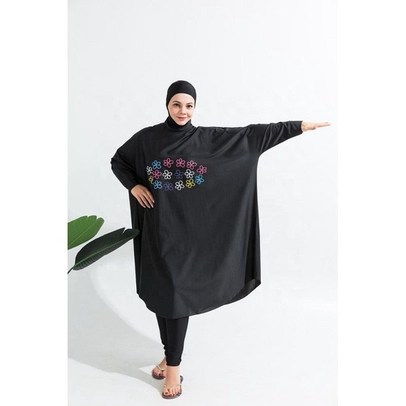 Women Muslim Swimwear Beachwear Screen Printing 3pcs Lslamic Clothes Hijab Long Sleeves Sport Swimsuit Burkinis Bathing Bat Suit