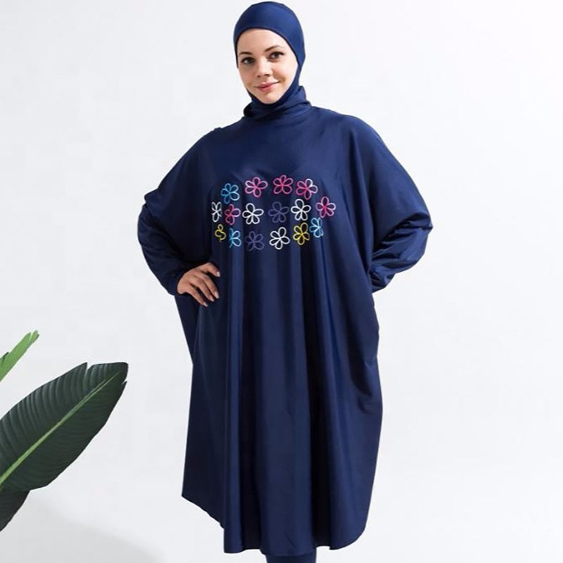 Women Muslim Swimwear Beachwear Screen Printing 3pcs Lslamic Clothes Hijab Long Sleeves Sport Swimsuit Burkinis Bathing Bat Suit