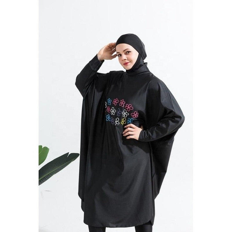Women Muslim Swimwear Beachwear Screen Printing 3pcs Lslamic Clothes Hijab Long Sleeves Sport Swimsuit Burkinis Bathing Bat Suit