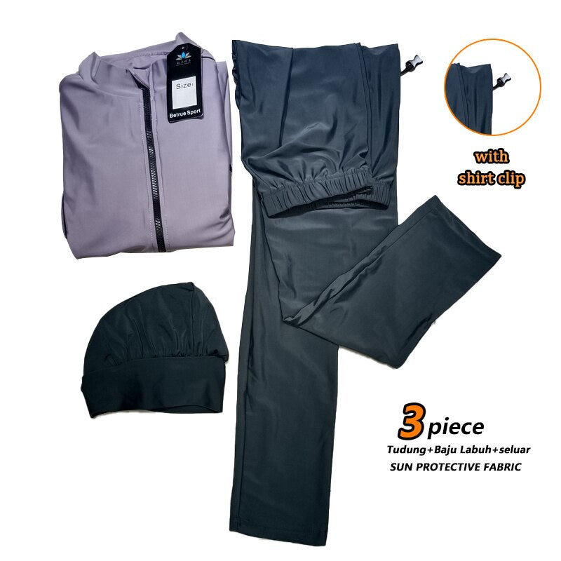3PCS women muslim swimwear long sleeve swimsuit muslimah swimming burkini turban pants maillots de bains musulmans maillot femme
