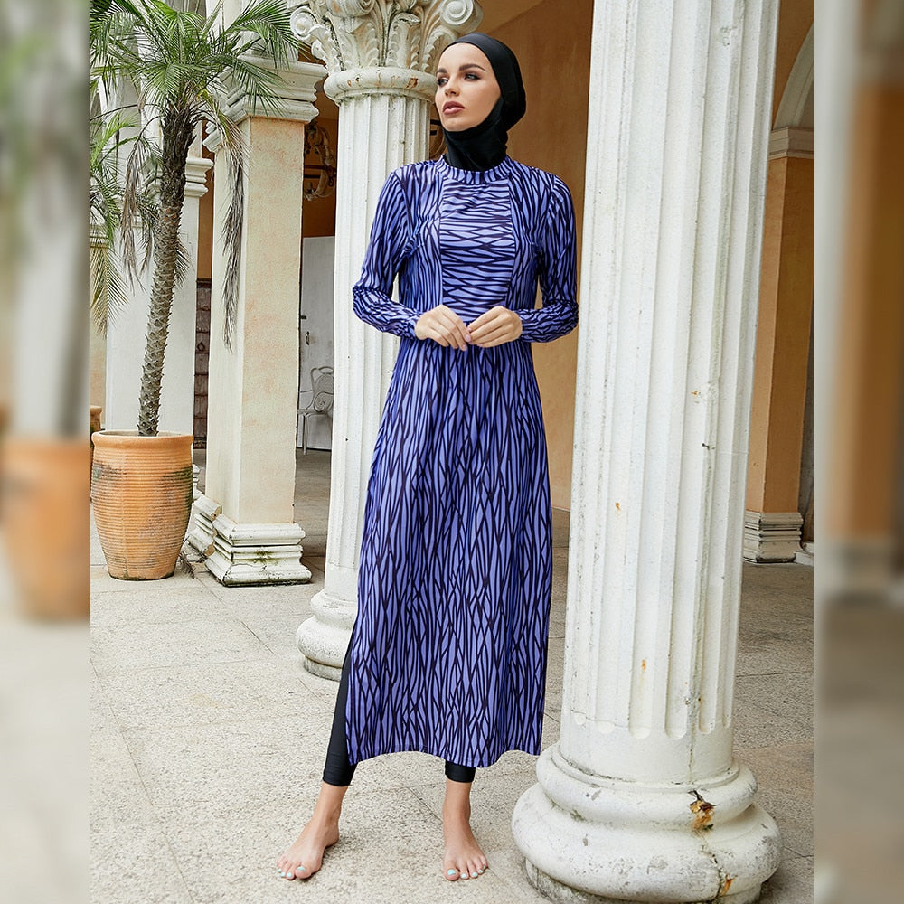 Islamic Swimwear Tunic Robe Print 3pcs Long Burkini Muslim Women Swimsuits For Women Swimming Bathing Surfing Wear Full Cover