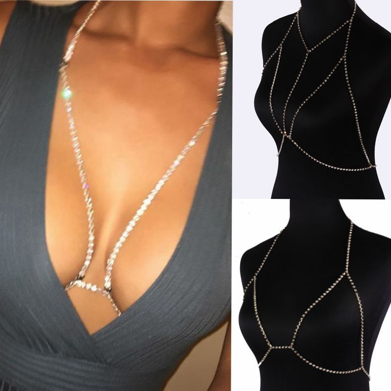 Women Summer Sexy Shiny Crystal Rhinestone Bra Chest Body Chain Bikini Jewelry Leg Chains for Women Summer Beach Dress Sexy