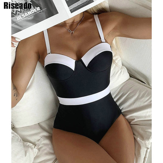 Riseado Sexy Push Up One Piece Swimsuit Colorblock Swimwear Women 2023 Underwire Bodysuit Bathing Suit Swimming Suit For Women